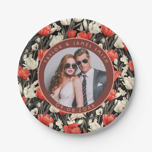 Modern Tulip Wedding Plates For Bride And Groom (Front)