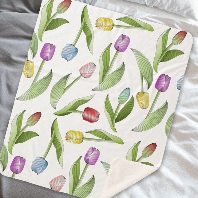 Modern Tulips Colourful Floral Sherpa Blanket (Creator Uploaded)