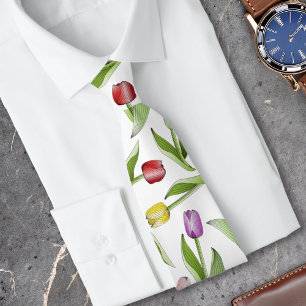 Modern Tulips Colourful Flower Pattern Tie