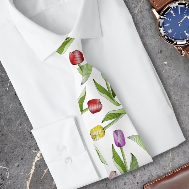 Modern Tulips Colourful Flower Pattern Tie (Creator Uploaded)