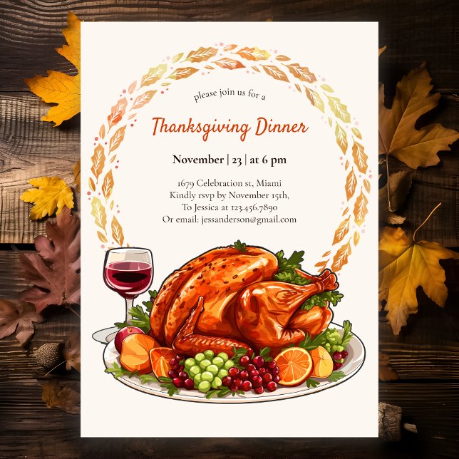 Modern Turkey Autumn Watercolor Thanksgiving Invitation (Creator Uploaded)