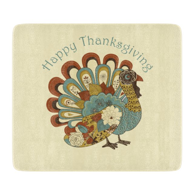 Modern Turkey Happy Thanksgiving Cutting Board (Front)