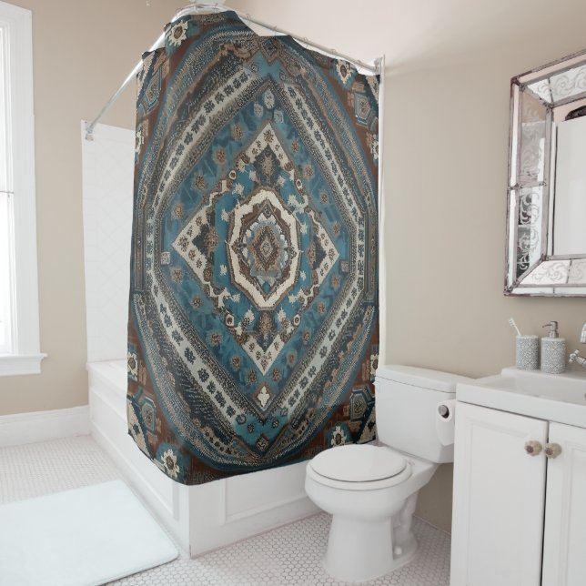 Modern Turkish Beautiful Old Pattern Collection Shower Curtain (In Situ)