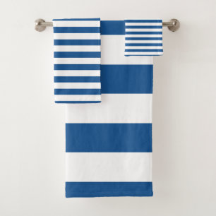 Modern Turkish Sea Blue White Striped pattern Bath Towel Set