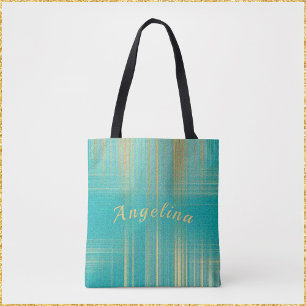 Modern Turquoise and Gold Tote Bag