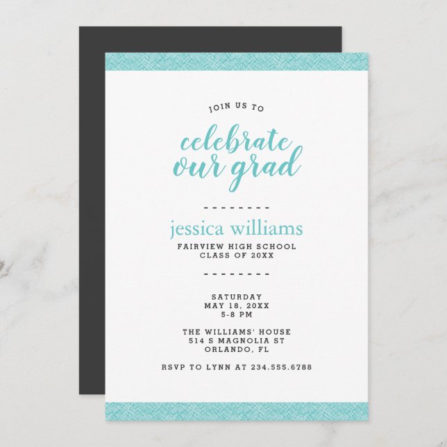 Modern Turquoise and Grey Graduation Party Invitation (Front/Back)