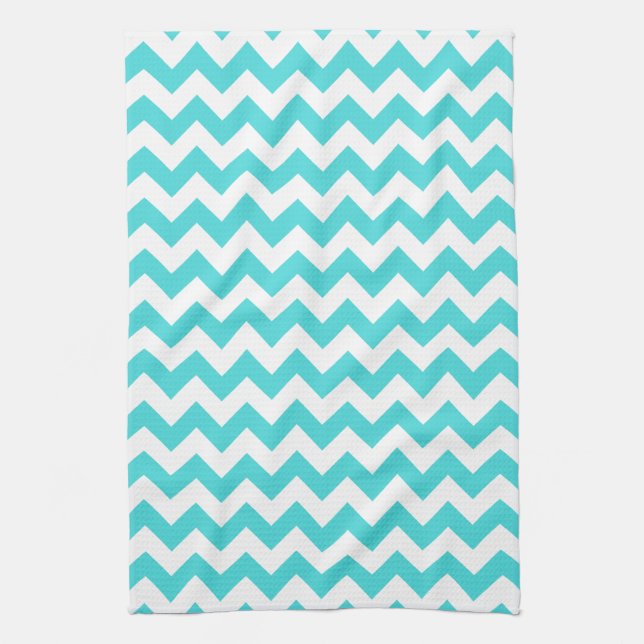 Modern Turquoise and White Chevron Zigzag Pattern Tea Towel (Vertical)
