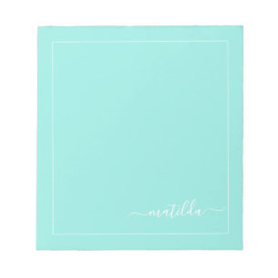 Modern Turquoise and White Girly Script Name Notepad