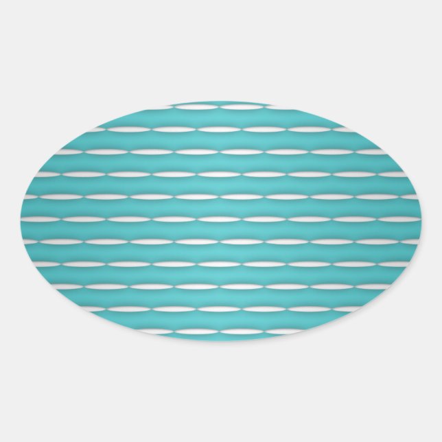 Modern Turquoise and White Striped Pattern Oval Sticker (Front)