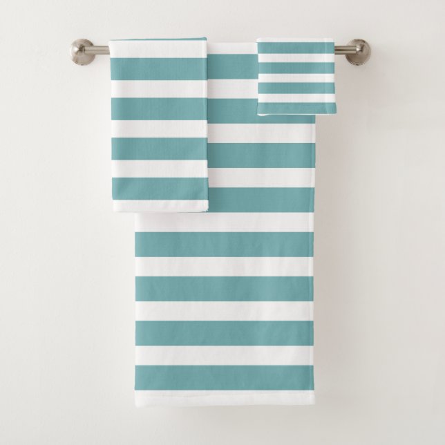 Modern Turquoise and White Stripes  Bath Towel Set (Insitu)