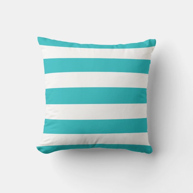 Modern Turquoise and White Stripes Cushion (Front)