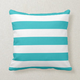 Modern Turquoise and White Stripes Cushion