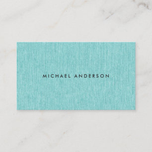 Modern, turquoise aqua blue, printed linen texture business card