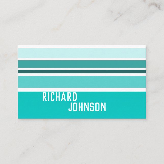 modern turquoise aqua stripes bold custom business card (Front)
