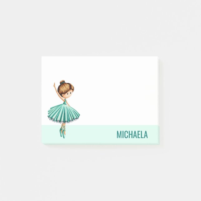 Modern Turquoise Ballet Dancer with Tutu Post-it Notes (Front)