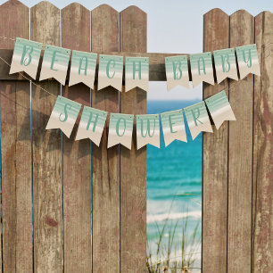 Modern Turquoise Beach Baby Shower Bunting Flags