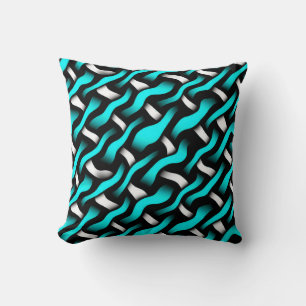 Modern Turquoise Black & White Organic Pattern Cushion