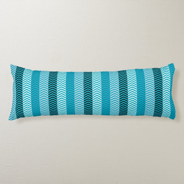 Modern Turquoise Blue Chevron Stripes Pattern Body Cushion (Front)