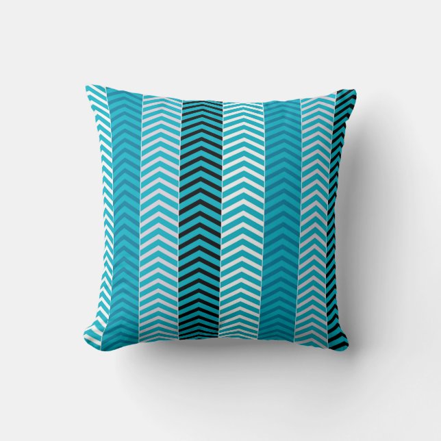 Modern Turquoise Blue Chevron Stripes Pattern Cushion (Front)