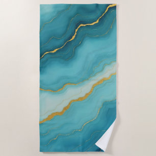 Modern Turquoise Blue Gold Marble Collection Beach Towel