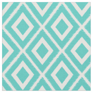Modern Turquoise Blue Ikat Pattern Fabric