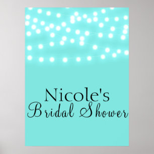 Modern Turquoise Blue & String Lights Welcome Poster