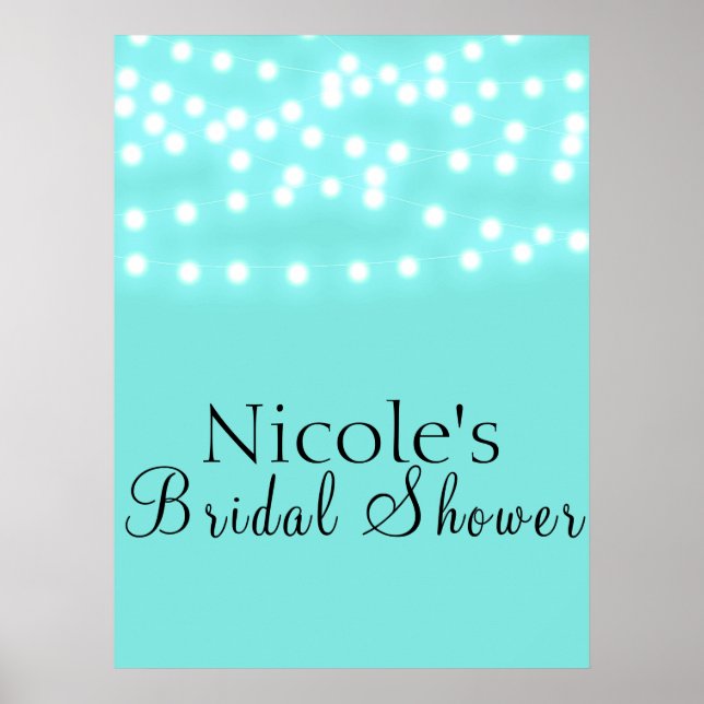 Modern Turquoise Blue & String Lights Welcome Poster (Front)