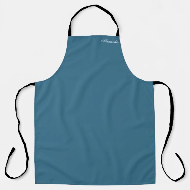 Modern Turquoise Blue template,  White Script Apron (Front)