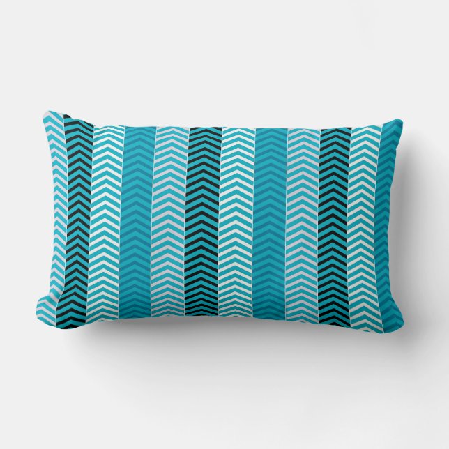 Modern Turquoise Blue Variegated Chevron Stripes Lumbar Cushion (Front)