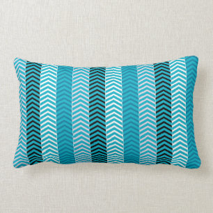 Modern Turquoise Blue Variegated Chevron Stripes Lumbar Cushion