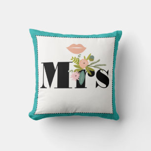 Modern Turquoise  Chartreuse Damask Wedding Cushion