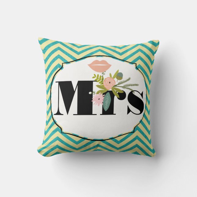 Modern Turquoise  Chartreuse Damask Wedding Cushion (Front)