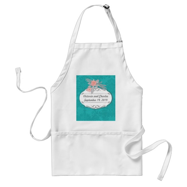 Modern Turquoise  Chartreuse Damask Wedding Standard Apron (Front)
