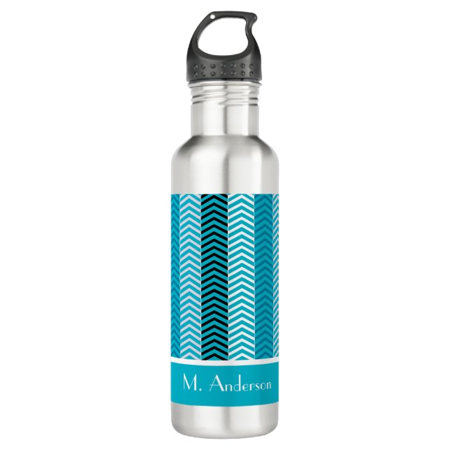 Modern Turquoise Chevron Stripes With Name 710 Ml Water Bottle (Front)