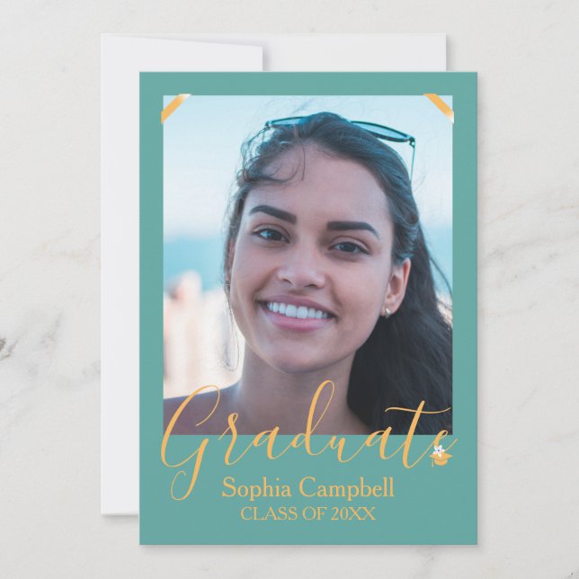 Modern Turquoise colour Graduation Invitation (Front)