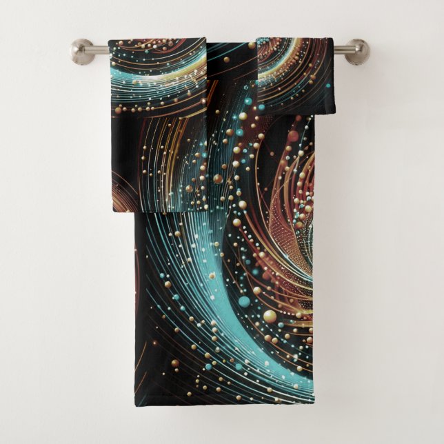 Modern Turquoise Copper Abstract Bathroom  Bath Towel Set (Insitu)