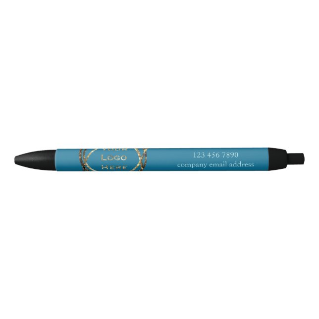  Modern Turquoise Custom Business Logo Promotional Black Ink Pen (Front)