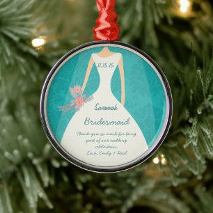 Modern Turquoise Damask Wedding Metal Ornament