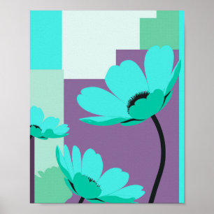 Modern Turquoise Floral Abstract Poster