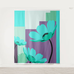 Modern Turquoise Floral Wall Tapestry