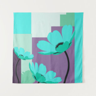 Modern Turquoise Floral Wall Tapestry