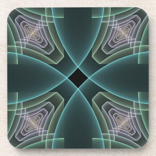 Modern Turquoise Geometric Fractal Art Graphic Coaster