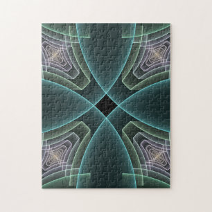 Modern Turquoise Geometric Fractal Art Graphic Jigsaw Puzzle