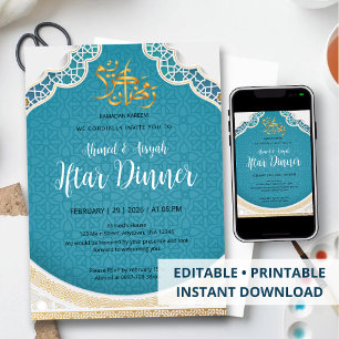 Modern Turquoise Geometric Islamic Iftar Invitation