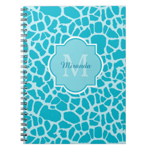 Modern Turquoise Giraffe Print Monogram With Name Notebook