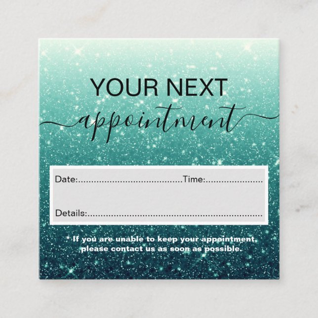 Modern Turquoise Glitter Appointment Card (Front)