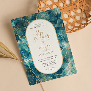 Modern Turquoise Gold Agate The Wedding Of Invitation