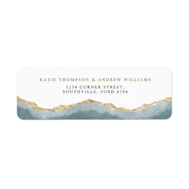 Modern Turquoise Gold Agate Wedding Address Return Address Label (Front)