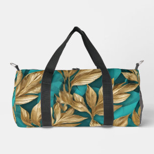 Modern Turquoise Gold Boho Leaves Collection Duffle Bag
