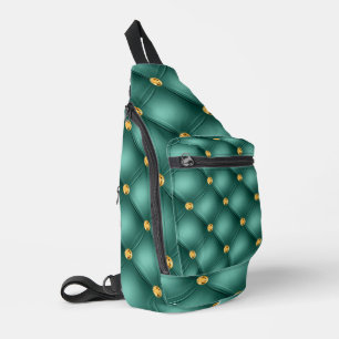 Modern Turquoise Gold Diamond Tufted Sling Bag